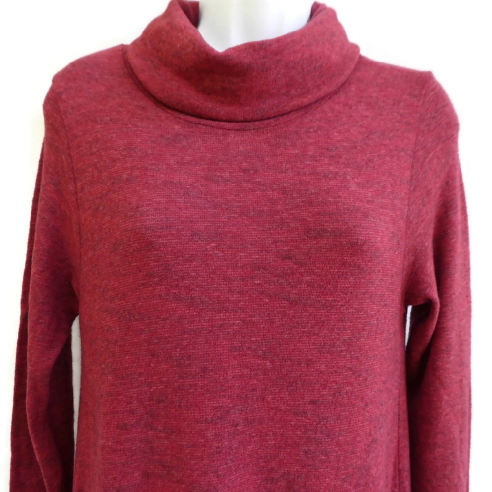 Sunday in Brooklyn Anthro Cozy Dress Soft Knit Cowl Neck Ruffle Hem Burgundy S - Picture 5 of 8